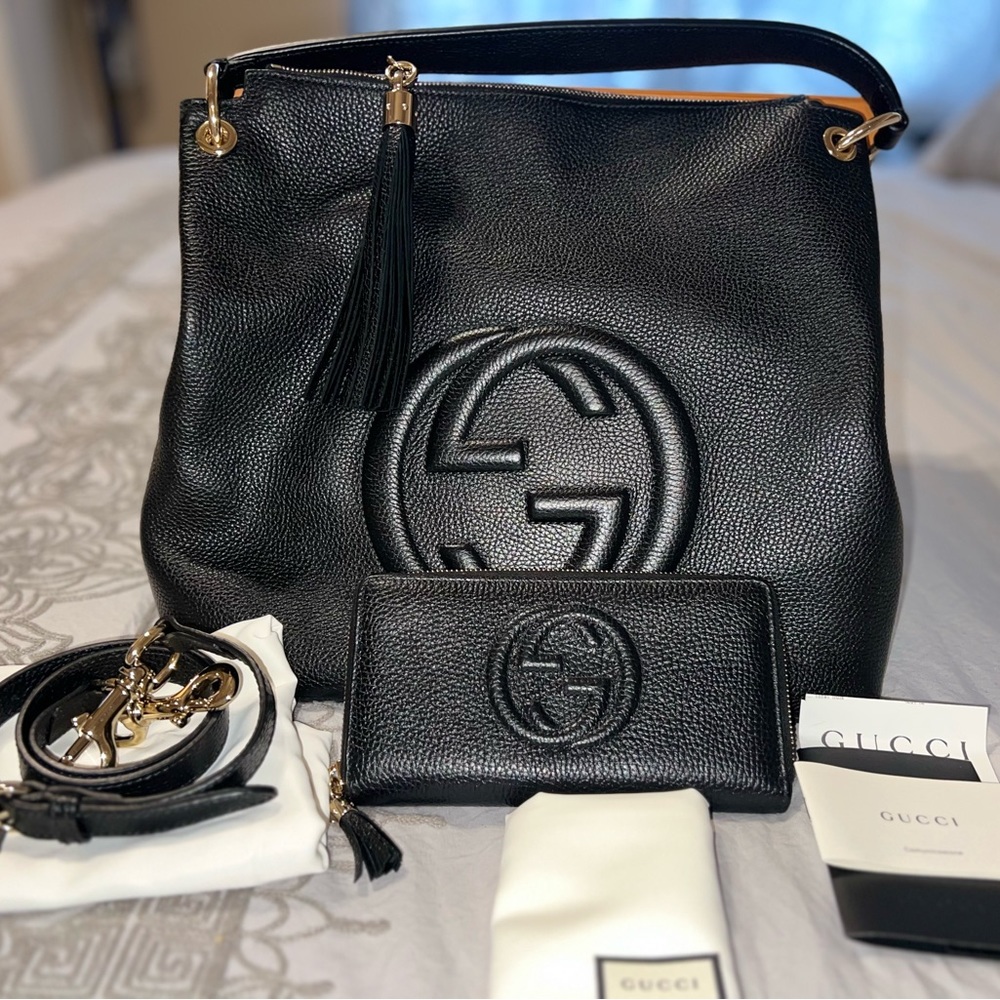 Gucci Soho Black Leather Hand Bag & Matching Wallet